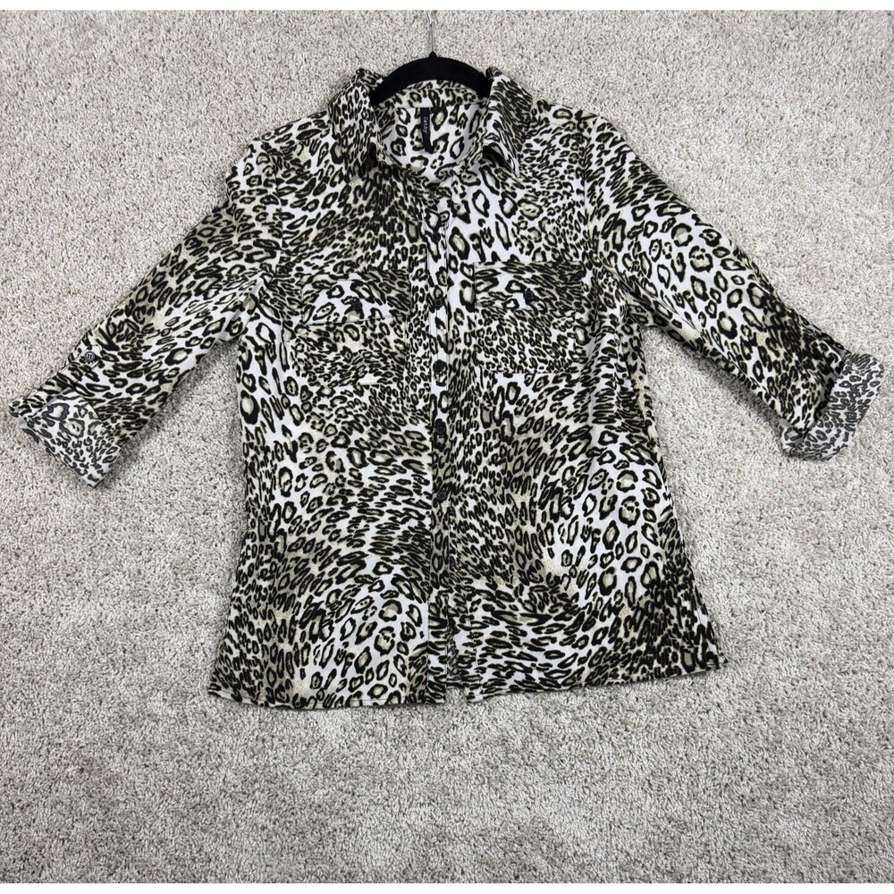 Cathy Women's Leopard Print Button Front Blouse Size Small